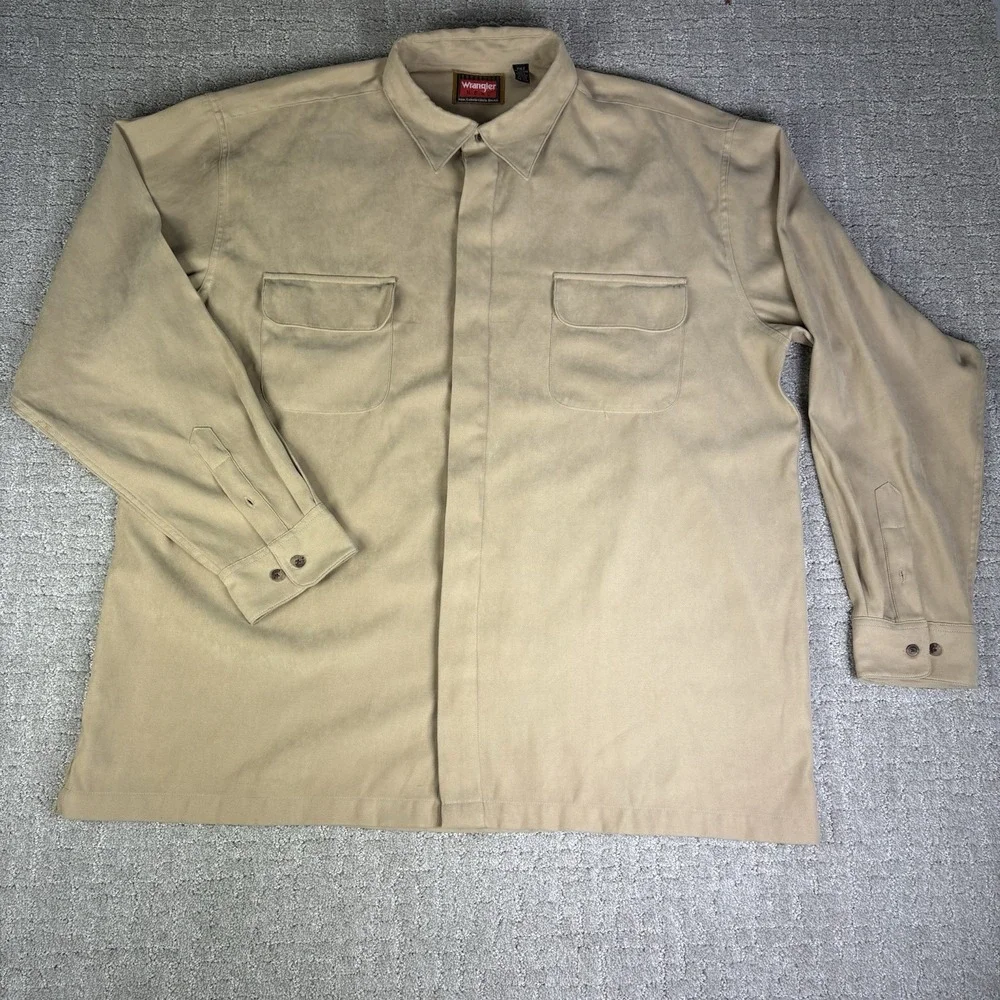 Wrangler Hero Men's Size 2XLT Long Sleeve Beige Button Up Safari Shirt